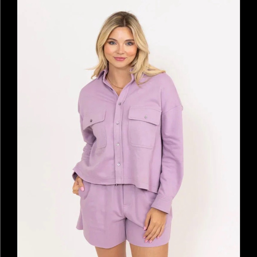 Karlie French Terry Pocket Top Jacket Cropped Light Purple - Small